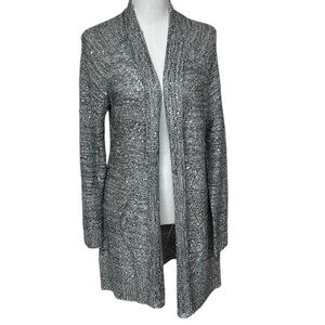 Belldini Long Line Silver Sequin Cardigan Sweater Size Large